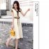 Women V Neck Dress Summer Short Sleeves Trendy Printing Contrast Color A line Skirt Casual Large Size Midi Skirt Pink 3XL