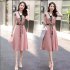 Women V Neck Dress Summer Short Sleeves Trendy Printing Contrast Color A line Skirt Casual Large Size Midi Skirt Pink 3XL