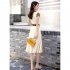 Women V Neck Dress Summer Short Sleeves Trendy Printing Contrast Color A line Skirt Casual Large Size Midi Skirt black L