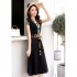 Women V Neck Dress Summer Short Sleeves Trendy Printing Contrast Color A line Skirt Casual Large Size Midi Skirt apricot 3XL