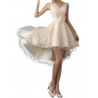 Women V Neck Lace Up Back Lace Satin Tulle High Low Short Bridesmaid Evening Gowns Prom Dress16ZQ