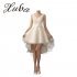 Women V Neck Lace Up Back Lace Satin Tulle High Low Short Bridesmaid Evening Gowns Prom Dress16ZQ