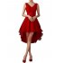 Women V Neck Lace Up Back Lace Satin Tulle High Low Short Bridesmaid Evening Gowns Prom Dress16ZQ