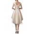 Women V Neck Lace Up Back Lace Satin Tulle High Low Short Bridesmaid Evening Gowns Prom Dress16ZQ