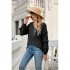 Women V Neck Long Sleeve Blouse Loose Fit Ruffles Tunics Tops Solid Color Casual Pullover Knitted Sweater Pink L