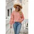 Women V Neck Long Sleeve Blouse Loose Fit Ruffles Tunics Tops Solid Color Casual Pullover Knitted Sweater Pink L