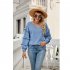 Women V Neck Long Sleeve Blouse Loose Fit Ruffles Tunics Tops Solid Color Casual Pullover Knitted Sweater Pink L