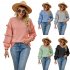 Women V Neck Long Sleeve Blouse Loose Fit Ruffles Tunics Tops Solid Color Casual Pullover Knitted Sweater Pink L