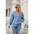 Women V Neck Long Sleeve Blouse Loose Fit Ruffles Tunics Tops Solid Color Casual Pullover Knitted Sweater Pink L