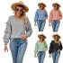 Women V Neck Long Sleeve Blouse Loose Fit Ruffles Tunics Tops Solid Color Casual Pullover Knitted Sweater Pink L