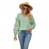 Women V Neck Long Sleeve Blouse Loose Fit Ruffles Tunics Tops Solid Color Casual Pullover Knitted Sweater Pink L