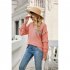 Women V Neck Long Sleeve Blouse Loose Fit Ruffles Tunics Tops Solid Color Casual Pullover Knitted Sweater Pink L