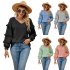 Women V Neck Long Sleeve Blouse Loose Fit Ruffles Tunics Tops Solid Color Casual Pullover Knitted Sweater Pink L