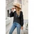 Women V Neck Long Sleeve Blouse Loose Fit Ruffles Tunics Tops Solid Color Casual Pullover Knitted Sweater haze blue S
