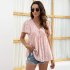 Women V Neck Short Sleeves Tops Elegant Floral Printing Pleated Blouse Casual Loose Pullover Shirt yellow M