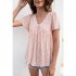 Women V Neck Short Sleeves Tops Elegant Floral Printing Pleated Blouse Casual Loose Pullover Shirt yellow M