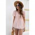 Women V Neck Short Sleeves Tops Elegant Floral Printing Pleated Blouse Casual Loose Pullover Shirt yellow M