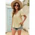 Women V Neck Short Sleeves Tops Elegant Floral Printing Pleated Blouse Casual Loose Pullover Shirt yellow M