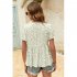 Women V Neck Short Sleeves Tops Elegant Floral Printing Pleated Blouse Casual Loose Pullover Shirt yellow M