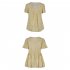 Women V Neck Short Sleeves Tops Elegant Floral Printing Pleated Blouse Casual Loose Pullover Shirt yellow M