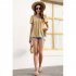 Women V Neck Short Sleeves Tops Elegant Floral Printing Pleated Blouse Casual Loose Pullover Shirt yellow M