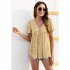 Women V Neck Short Sleeves Tops Elegant Floral Printing Pleated Blouse Casual Loose Pullover Shirt yellow M