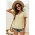 Women V Neck Short Sleeves Tops Elegant Floral Printing Pleated Blouse Casual Loose Pullover Shirt yellow M