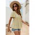Women V Neck Short Sleeves Tops Elegant Floral Printing Pleated Blouse Casual Loose Pullover Shirt yellow M