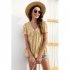 Women V Neck Short Sleeves Tops Elegant Floral Printing Pleated Blouse Casual Loose Pullover Shirt yellow M