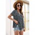 Women V Neck Short Sleeves Tops Elegant Floral Printing Pleated Blouse Casual Loose Pullover Shirt yellow M