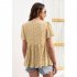 Women V Neck Short Sleeves Tops Elegant Floral Printing Pleated Blouse Casual Loose Pullover Shirt yellow M
