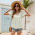 Women V Neck Short Sleeves Tops Elegant Floral Printing Pleated Blouse Casual Loose Pullover Shirt White Red S