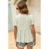 Women V Neck Short Sleeves Tops Elegant Floral Printing Pleated Blouse Casual Loose Pullover Shirt White Red S