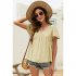 Women V Neck Short Sleeves Tops Elegant Floral Printing Pleated Blouse Casual Loose Pullover Shirt White S