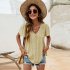 Women V Neck Short Sleeves Tops Elegant Floral Printing Pleated Blouse Casual Loose Pullover Shirt White M