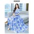 Women V Neck Short Sleeves Dress Summer Sweet Floral Printing A line Skirt Trendy Slimming Pullover Dress Pink 2XL