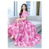Women V Neck Short Sleeves Dress Summer Sweet Floral Printing A line Skirt Trendy Slimming Pullover Dress Pink 2XL