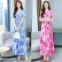 Women V Neck Short Sleeves Dress Summer Sweet Floral Printing A line Skirt Trendy Slimming Pullover Dress Pink 3XL
