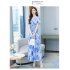 Women V Neck Short Sleeves Dress Summer Sweet Floral Printing A line Skirt Trendy Slimming Pullover Dress blue XL