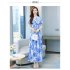 Women V Neck Short Sleeves Dress Summer Sweet Floral Printing A line Skirt Trendy Slimming Pullover Dress blue 2XL