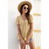 Women V Neck Short Sleeves Tops Elegant Floral Printing Pleated Blouse Casual Loose Pullover Shirt white yellow 2XL