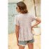Women V Neck Short Sleeves Tops Elegant Floral Printing Pleated Blouse Casual Loose Pullover Shirt black S