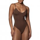 Women V Neck Sleeveless Bodysuit Sexy Backless Slim Fit Romper Summer Solid Color Bodysuit Brown L