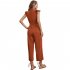 Women V neck Cropped Jumpsuit Elegant Ruffled Sleeves Lace up Coverall Simple Solid Color Button Jumpsuit green M