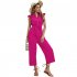 Women V neck Cropped Jumpsuit Elegant Ruffled Sleeves Lace up Coverall Simple Solid Color Button Jumpsuit green M