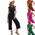 Women V neck Cropped Jumpsuit Elegant Ruffled Sleeves Lace up Coverall Simple Solid Color Button Jumpsuit green M