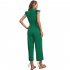 Women V neck Cropped Jumpsuit Elegant Ruffled Sleeves Lace up Coverall Simple Solid Color Button Jumpsuit green M