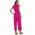Women V neck Cropped Jumpsuit Elegant Ruffled Sleeves Lace up Coverall Simple Solid Color Button Jumpsuit green M