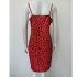 Women V neck Dress Sexy Spaghetti Strap Leopard Print A line Skirt Summer High Waist Sleeveless Mid Skirt Khaki XXL