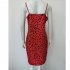 Women V neck Dress Sexy Spaghetti Strap Leopard Print A line Skirt Summer High Waist Sleeveless Mid Skirt White 4XL
